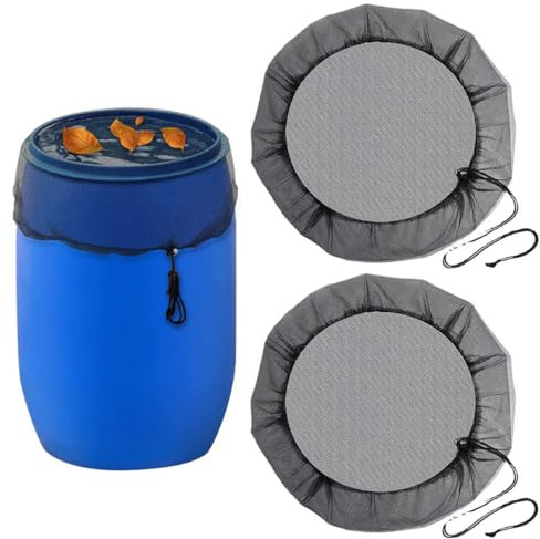 WUSJCOF Filet Anti-Moustique pour Récupérateur d'Eau de Pluie 2 Pièces, Couvercle de Tonneau Ajustable, Filet de Protection contre Feuilles et Larves de Moustiques, Filet de Protection 95cm