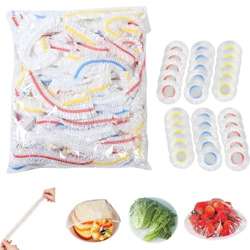 WLHFDC 500 Stück Frischhaltefolie mit Gummizug,Farbe Frischhaltebeutel,Abdeckhauben für Lebensmittel,Wiederverwendbar Frischhaltefolie,Abdeckhauben für Schüsseln für Die Aufbewahrung von Lebensmitteln