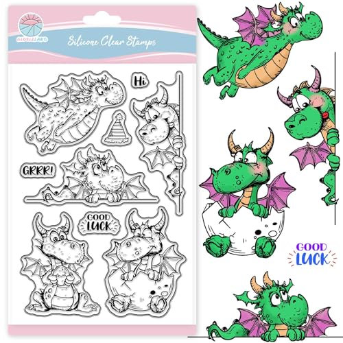 GLOBLELAND Transparente Stempel Mit Cartoon Drachen Zum Gestalten von Karten Cartoon Tiere Silikon Stempel Grüße Silikonstempel Siegel Für DIY Scrapbooking Prägung Fotoalbum Dekoration