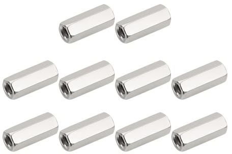 HiPicco 10Pcs Hex Coupling Nuts,M6x1-Pitch UNC 25mm/0.98 Length, 304 SS | Rod Coupling Nut, for Threaded Rods & Studs
