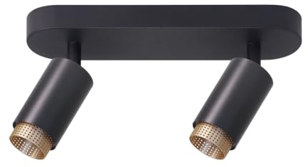 LUXULA LED Aufbauspot schwenkbar 2-flammig Schwarz/Gold | GU10, Aluminium, IP20, Aufputz Deckenstrahler 230V, perforierter Innenring, modernes Design, Deckenspot