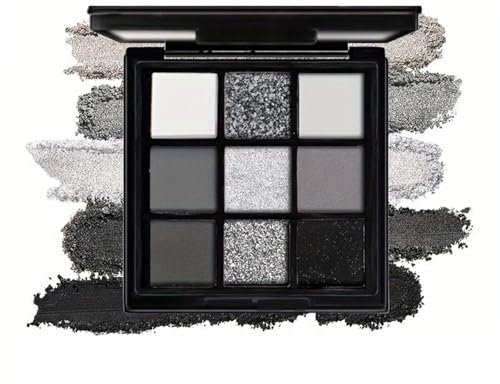 BelleVive Smokey-ombretto palette con 9 colori, tonalità opache e scintillanti altamente pigmentate, lunga durata, resistente all'acqua e miscelabile, set ombretti in nero e grigio argento