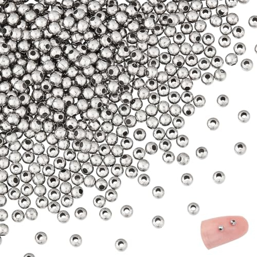 UNICRAFTALE About 500Pcs 3mm Stainless Steel Ball Beads Tiny Round Loose Bead 1mm Hole Smooth Seamless Metal Spacers Finding for Bracelet Necklace Earring Jewelry Making Hole: 1mm