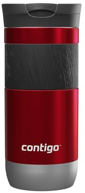 Contigo Travel Mug Byron, Stainless Steel Thermal-Mug, Insulated Coffee to go Cup, 100% Leakproof, Keeps hot for 7 Hours, Dishwasher Safe lid, Red