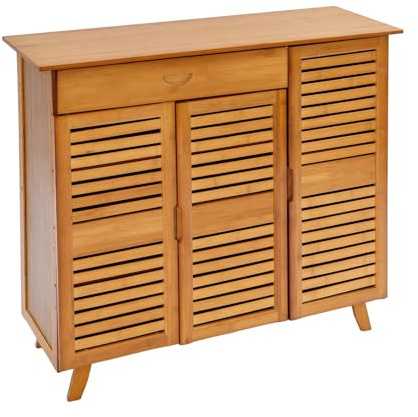 TkkMivcOC Bambus Schuhschranks, Freistehender Schuhschrank mit Schublade, Platzsparender Schuhkipper Schmaler, Eingangsbereich-Speicher für Wohnzimmer Flur, 96x33x90cm, Holzfarbe