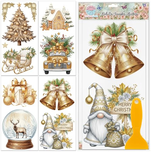 GLOBLELAND 4 Stück Goldene Weihnachten Elemente Rub On Transfers 6x12 Zoll Weihnachtsbaum Möbel Transfer Aufkleber Selbstklebende Wasserfeste Redesign Dekor Für Möbel Schlafzimmer Wohnzimmer