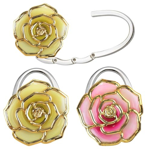 Tisch Handtaschenhalter Haken, 2 Taschenhalter für Tisch Faltbare Antirutsch Taschenhaken Halterung Taschen Aufhänger für Handtaschen In Der Schreibtisch Büro Restaurant Aufhänger bis 5Kg (Rose+Grün)