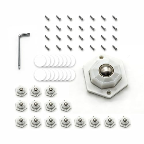 NZNSML 16 Pcs Self Adhesive Mini Caster Wheels 360° Swivel Small Castors White Ball Castors Furniture Stick on Wheels Casters for Furniture Trash Potted Plants Boxes Desks Cabinet Appliances
