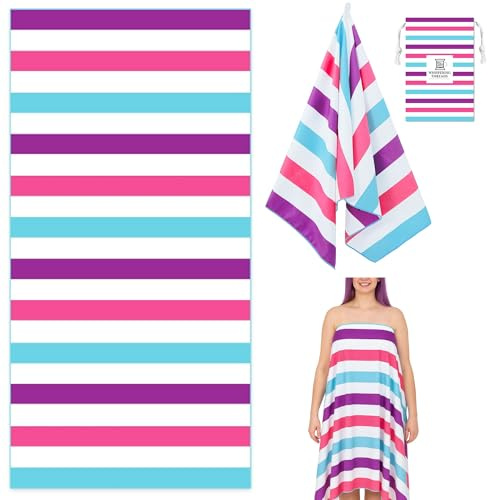 Whispering Threads (180x90cm Large Beach Towel for Adults Highly Absorbent Cabana Microfibre Pool Towel with Bag, Double Sided Print Lightweight Sand Free Bath Towel for Pool Camping Gym Yoga Pink
