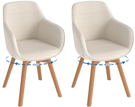 LEWE Esszimmerstühle Drehbar 2er Set mit Armlehne，360° Drehbar Moderner Cordstoff-Essstühle, Küchenstuhl mit Holzbeinen Und Rückenlehne Für Wohnzimmer Esszimmer Schlafzimmer (Beige,2pcs)