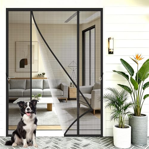 Mosquitera Puertas Abatibles Dobles 225x190cm Fácil de instalar en minutos sin herramientas ni perforaciones para mantener os fuera y dejar pasar el aire fresco Negro