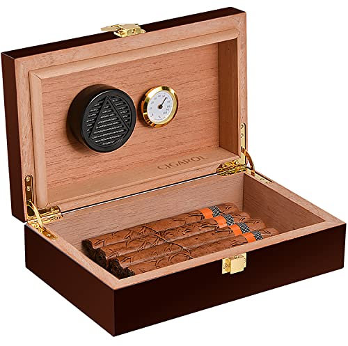 Volenx Desktop Cigar Humidor for 15-20 Cigars, Super Sealing Humidor Cigar Box Travel, Handcraft Spanish Cedar Wood Cigar Case Cigar Accessories Gift Cigar Box with Hygrometer and Humidifier