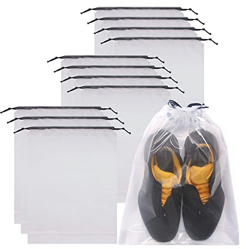 Set of 12 Transparent Shoe Bags for Travel Large Clear Shoes Storage Organizers Pouch with Rope for Men and Women
