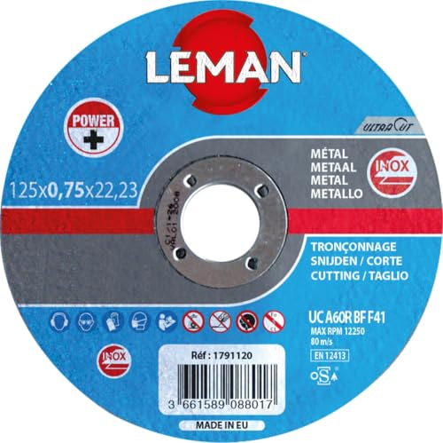 Leman - 25 disques à tronçonner Inox ULTRACUT à moyeu plat - D. 125 x Al. 22,23 x Ep. 0,75 mm - 1791120 - Leman