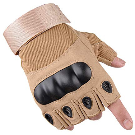 Cicilin Demi-Doigt Gants Tactiques de l'armée Militaire en Plein Air Unisexe Mitaines de Sports Gym Combat résistant aux Coupures Gants de Fitness en Similicuir Kaki M