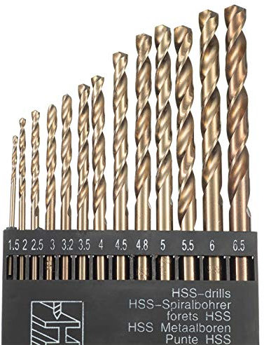 HPMAISON True 5% Cobalt Drill Bit Set, 13Pcs M35 High Speed Steel Twist Drill Bits 1.5mm-6.5mm, 135° Split Point Extremely Heat Resistant for Stainless Steel, Cast Iron, Hard Metal, Plastic, Wood