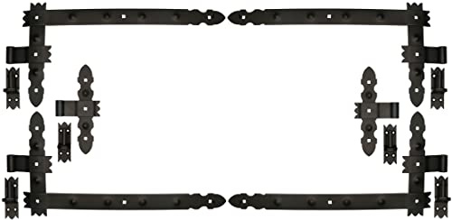 KOTARBAU® 4 Bisagras angulares + 2 centrales, Herraje para contraventanas, puertas y portones, Bisagras en L decorativas 800 x 50 mm, Bisagras para contraventanas de madera, Pernios con goznes, Negro