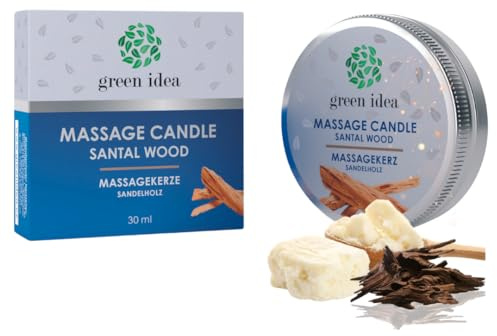 Green idea Massagekerze Sandelholz 30 ml | Natürliche Massageöl-Kerze, Mit Sheabutter, Bienenwachs & Mandelöl, Ohne Mineralöl, Warmer Pflegeöl-Effekt