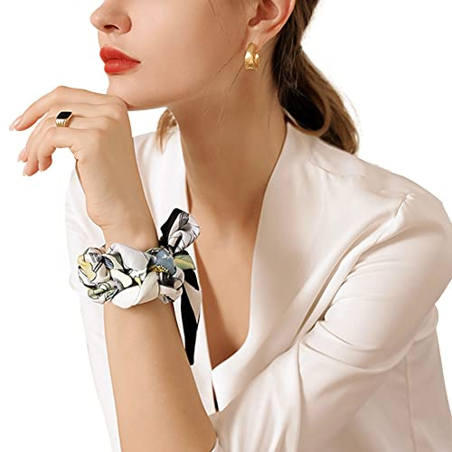 Camilife Damen Mädchen Kunstseide Langer Schmaler Schal Elegant Krawatte Schal Sanftmütig Haarschal Haarband Haar Accessoire Gürtel 6×150cm - Blumenmuster
