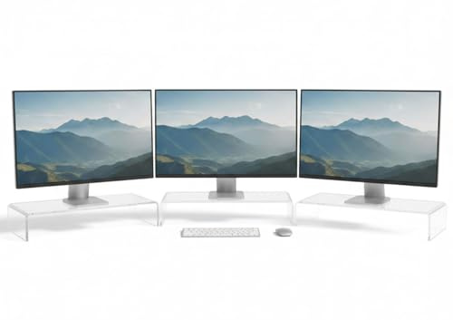 Osco Clear Acrylic Monitor Stand Riser (3 Pack) – Fully Assembled Screen Shelf with Keyboard Storage – Desktop Riser – Elevates Monitor for Ergonomic Setup, 50×20×10 cm