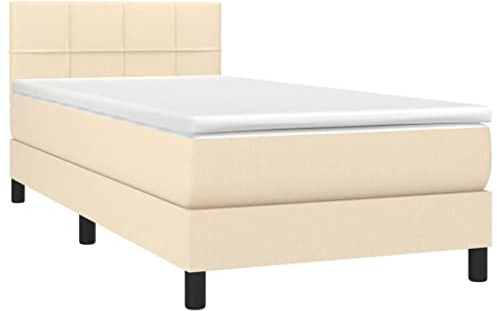 vidaXL Boxspringbett mit Matratze LED Bettgestell Einzelbett Polsterbett Bett Hotelbett Lattenrost Bettrahmen Schlafzimmerbett Creme 100x200cm Stoff
