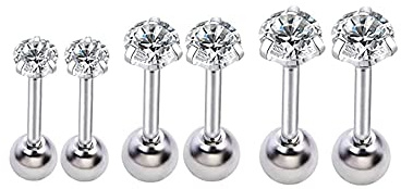 16g Ear Cartilage Helix Surgical Stainless Steel Round Cubic Zirconia Studs Earrings With Screw On Backs Ear Helix Tragus Auricle Huggie Stud Piercing Jewelry Gifts for Women Men Set 3mm-8mm