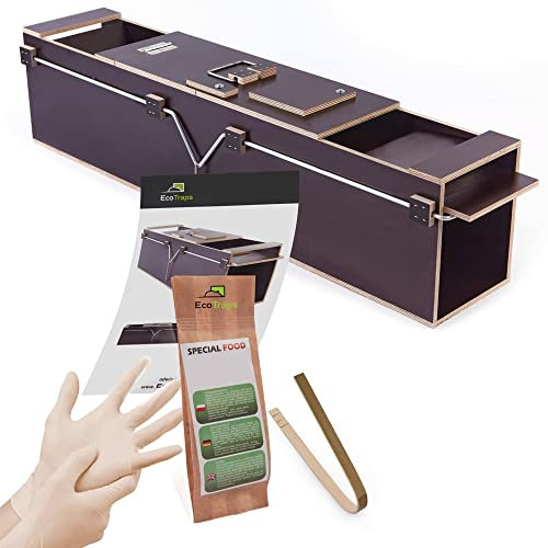 EcoTraps Marderfalle Lebendfalle 80cm - Wasserdicht Holz Marder Lockmittel Lebendfalle Ratte - Marderabwehr aus Marderfalle mit Zange, Folienhandschuhe, Köder und Gebrauchsanweisung
