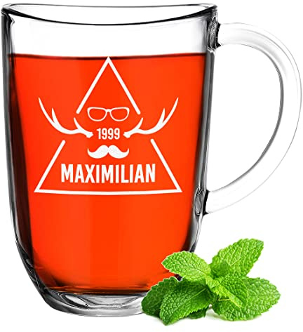 polar-effekt Leonardo Teebecher aus Glas mit Gravur - Teeglas mit Namen - Cappuccinobecher - Kaffee und Tee - Geschenkidee Frauen Männer - Geburtstag Weihnachten