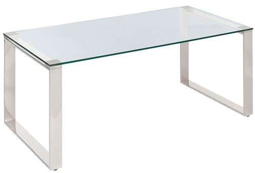 Beliani Moderner Couchtisch mit Edelstahlgestell Glasplatte Silber Tilon