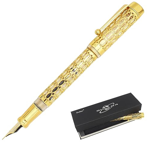 Gullor Openwork Gold Füllfederhalter mit Geschenkbox, Schraubverschluss, transparenter Schaft, Feder mittel