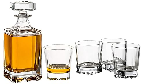 gouveo Whiskykaraffe mit 4 Gläser 35114 - WhiskySet aus hochwertigem Glas mit 4 passenden Whiskygläsern - Tolles Geschenkset für Männer und Whiskyliebhaber