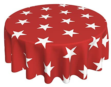Tischwäsche Usa-Flagge, Weiße Sterne, Rot Wetterfeste Wachstischdecke Rund Wachstuch 152Cm Für Geburtstag Garten Abendessen