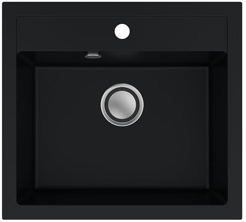 SINK QUALITY Granit Spülbecken schwarz 56 x 51 cm - inkl. Siphon Pop Up, Abtropfgestell, Impregnate - Waschbecken für Küche - Spüle für 60 cm Unterschrank Granitspüle für Küche