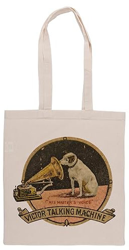 Luxogo His Masters Voice Victor Talking Machine Vintage Einkaufstasche Groceries Beige Shopping Bag