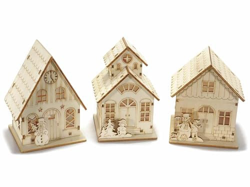 Gruppo Maruccia - Casette Natalizie in Legno Luminose - Decorazioni Natalizie da Appoggiare per Casa, Presepe, Negozi - Idea Regalo - Set da 3
