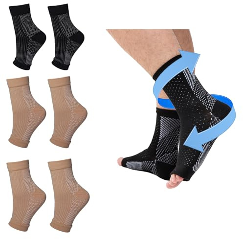 4 par plantar fasciit-strumpor för fotkompressionsmanschett, neuropati, hälsporrelindring, nattstrumpor för smärta, stuvad fotled, hälsenanflammation 2XL, svart & hudfärger