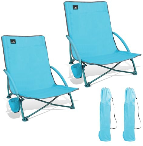 Northroad 2 Pack Low Folding Beach Chair, Portable Lightweight Lowback Sling Chair, Outdoor Low Seat Camping Stuhl w/Cup Holder für Sand Camping Lawn Picknick Festival