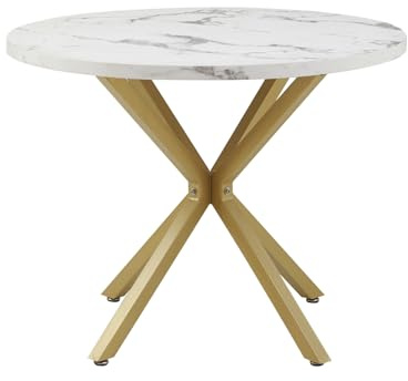 JZGORC Moderner runder Esstisch mit MDF-Platte und goldbesch. Metallbeinen – für Wohnzimmer oder Küche, nordischer Stil
