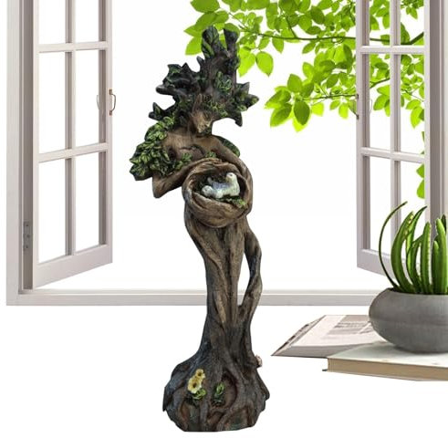 Escultura de hadas del bosque – Figura de los guardianes de la arboleda, estatua de la diosa de la naturaleza, adorno de jardín con pájaros, estatua de diosa realista de elfos para escuelas, niños y