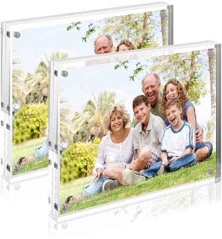 GBACHOOSE Lot de 2 Cadre Photo Acrylique 21x15cm, Cadre Photo magnétique en Acrylique, Affichage transparent - Magnétique - Pour photos de famille, mariage et photos de bébé