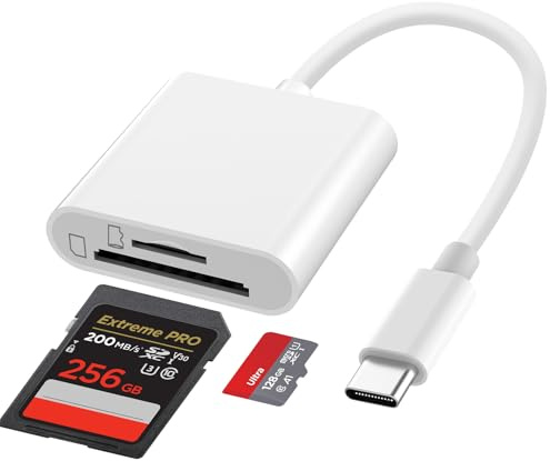 USB-C SD 3.0 Card Reader 104Mbps, Dual Slots Micro SD/SD Card Reader Camera Memory SD Card Viewer for iPhone 16/15 Series, iPad, Mac, and Android/Windows/Linux/Mac OS Systems