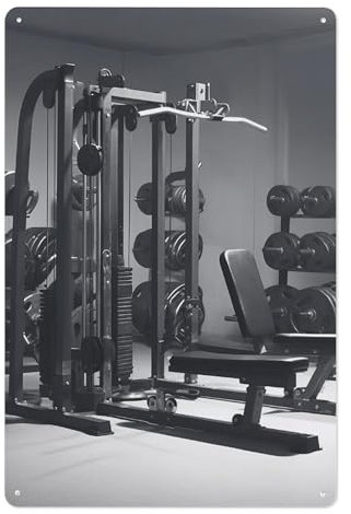 Gym Equipment Metal Tin Sign Vintage Iron Hanging Painting Rectangular Metal Poster Plaque Retro Pattern Porch Signs Home Decor Poster for Farmhouse Kitchen