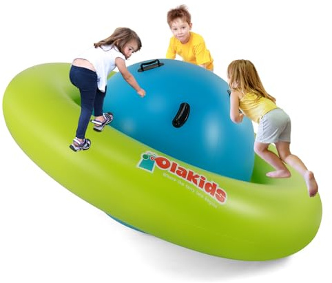 OLAKIDS 8FT Inflatable Dome Rocker Bouncer, Outdoor Kids Giant Roll and Play Seesaw Rocker with 6 Secure Handles, Max Weight 250 LBS, Toddlers Climbing Toy Backyard Play Center Equipment