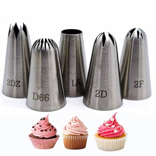 Large Piping Tips Cake Decorating Tools, 5 Pack Cake Piping Nozzles Tips Kit - DIY Icing Nozzle Tool for Cupcakes, Birthday Cakes