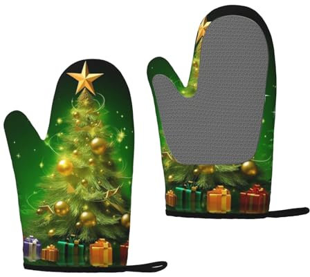 Gants de cuisine en silicone motif sapins de Noël – Gants imperméables et antidérapants pour micro-ondes, barbecue, cuisine, pâtisserie