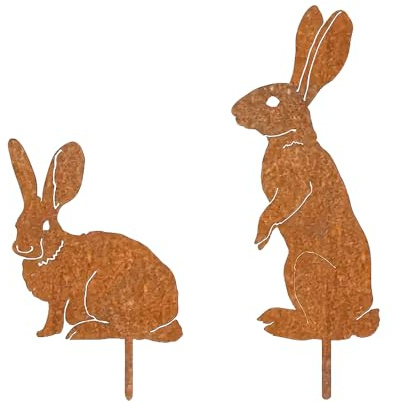 Lergas Osterhasen Gartenstecker, Osterdeko Gartenstecker Rost, Osterhasen Deko Gartenstecker, Ostern Deko Draußen Gartenstecker, Metall Osterhasen Gartenstecker für Frühling Gartendeko (D)
