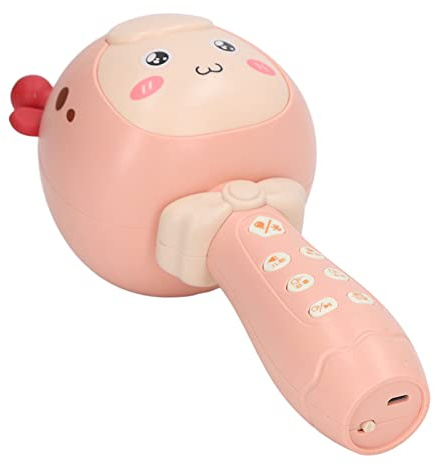Lindos Micrófono para Niños de Dibujos Animados, Micrófono Portátil BT Inalámbrico, Cantando en Fiestas, Viajes de Automóviles y Más (Rosa)