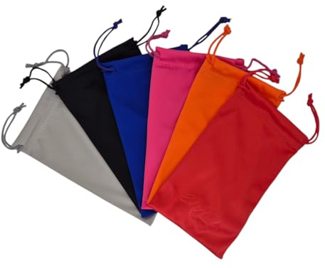 Ed Hicks 6pcs Premium Microfibra Occhiali Custodia, Occhiali Da Sole Custodia Morbida Custodia Cavo e Cuffia Panno Bag. Cordoncino. 6 Colori in modo da sapere quali occhiali sono in quale borsa.,