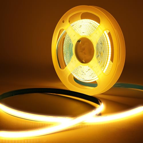 TK99SW Ruban LED COB 3 m, 24V Bande LED Blanc Chaud avec Alimentation et Télécommande, 320LEDs/M, Largeur 8mm, Bande Lumineuse COB Dimmable pour Chambre, Décoration de la Maison