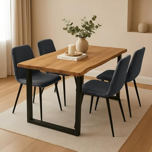 SAM 5 TLG. Essgruppe Josy | 140 x 80 cm | Holz Wildeiche-Optik | Stuhl Susi Anthrazit | U-Gestell Schwarz | Kleiner Esstisch mit 4 Stühlen | Esszimmertisch/Küchentisch/Holztisch | Esszimmer
